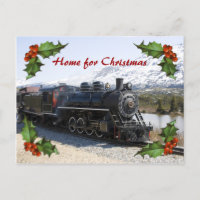 Casa en la tarjeta postal del tren para Navidades