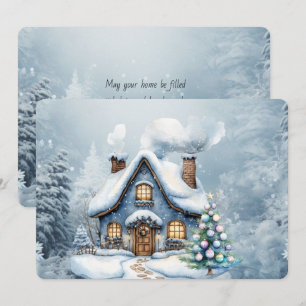 Casa Escena Invernal Nieve Navidad Azul
