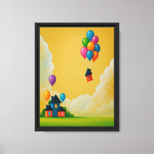 Casa flotante con imagen de lienzo de globos