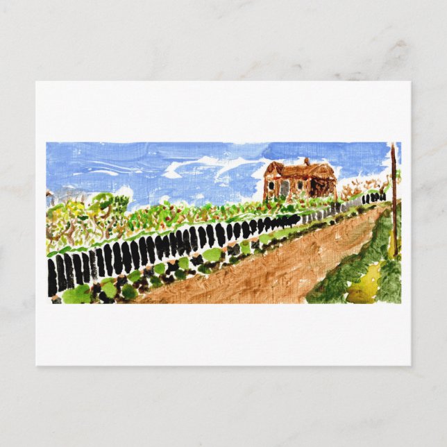 Casa por carretera con postal en primavera (Anverso)