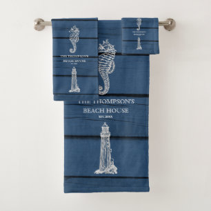 Casa Rustic Blue Wood Seahorse Lighthouse Beach Ho