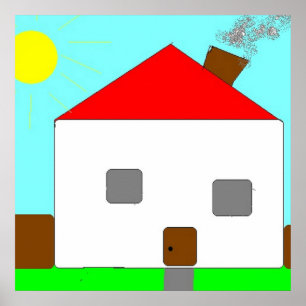 Casa separada en un día soleado, arte infantil