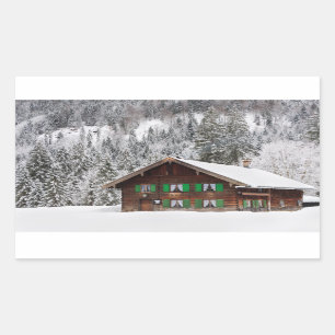 Casa tradicional en pegatina rectangular de