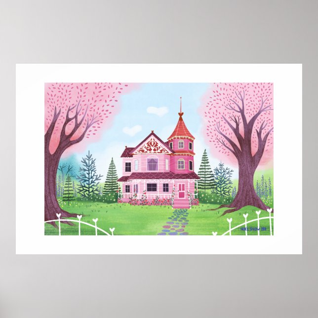Casa victoriana rosa Impresión extra grande (Frente)