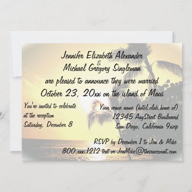Casado en Invitación Maui con foto de Boda (Anverso)