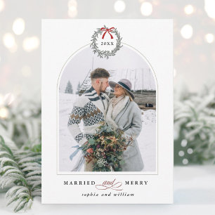 Casados y Alegres Foto Arqueada de Navidad