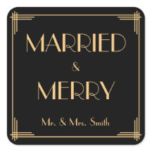 Casados Y Feliz Pegatinas De Navidad Art Deco