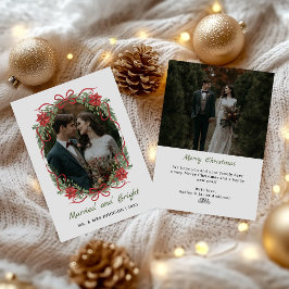 Casados y Foto de Navidad con Lazo Rojo Brillante