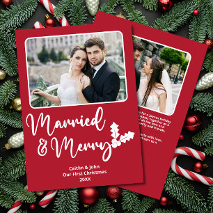 Casados y merry recién casados Primera Navidad Roj