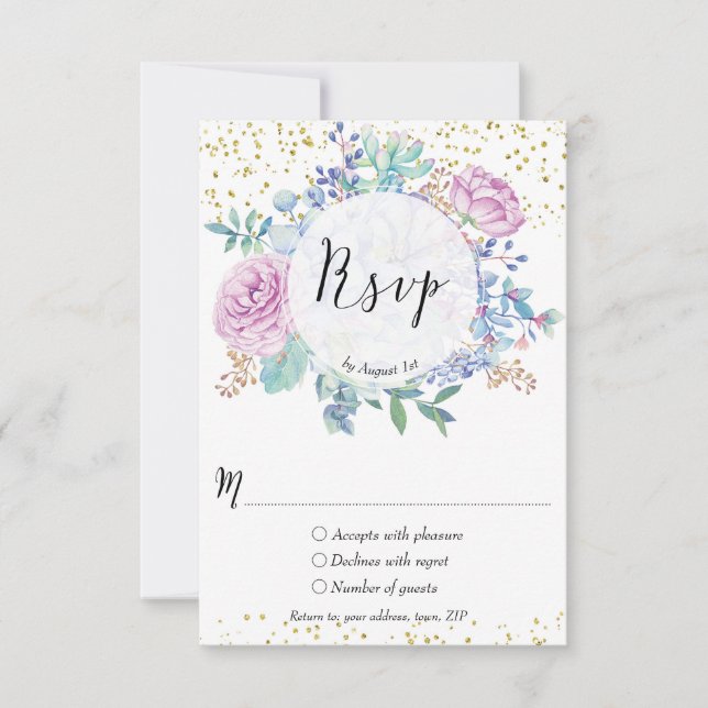 casamiento tarjeta rsvp succulents cactus oro flor (Anverso)