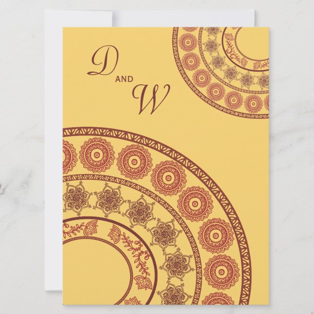 Casar la invitación amarilla de Mehndi Desi de la (Anverso)