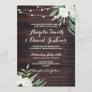 Casar la invitación rústica de madera de flor