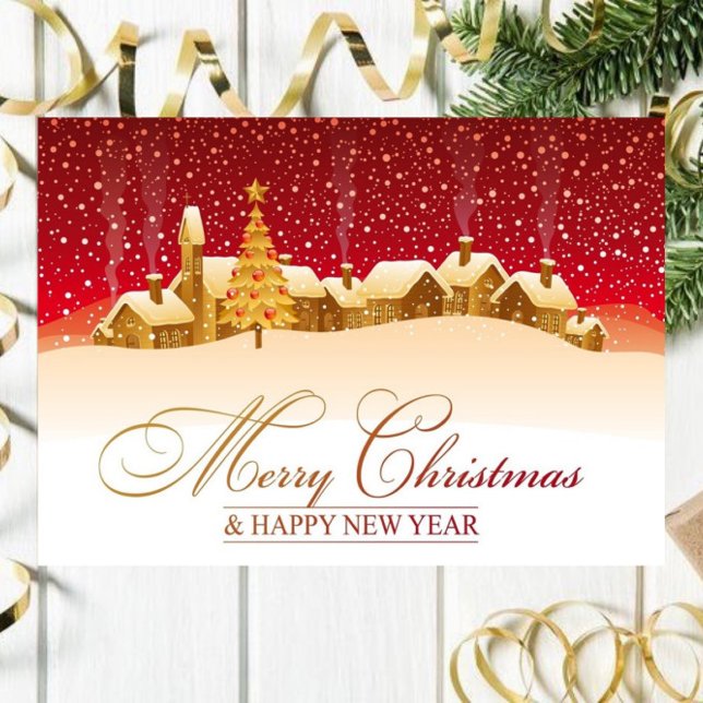 Casas con tarjeta navideña de nieve con amarre (Subido por el creador)