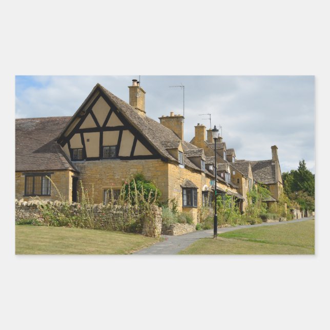 Casas de Broadway, pegatina rectangular de Cotswol (Anverso)