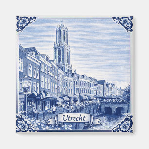 casas de canal de Utrecht imán estilo Delft Blue