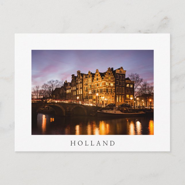 Casas de los canales de Holanda en la postal blanc (Anverso)