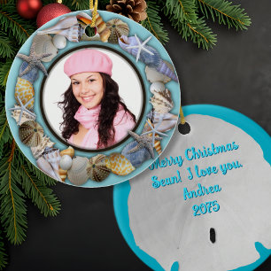 Casas de mar, marco fotográfico azul Ornamento de 