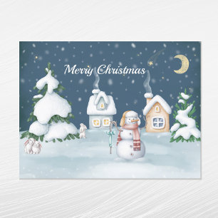 Casas de muñeco de nieve de Navidad Acuarela Conej