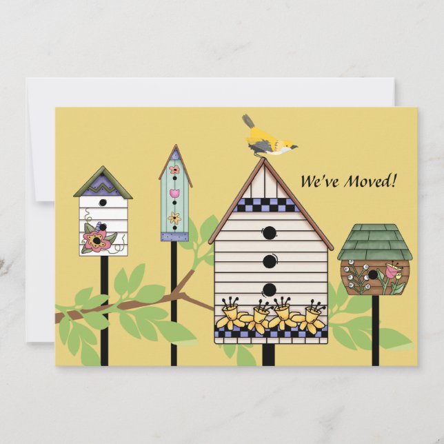 Casas de pájaros pintadas Invitación móvil (Anverso)