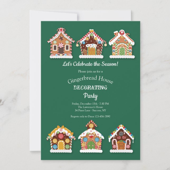 Casas de pan de jengibre que decoran la invitación (Anverso)