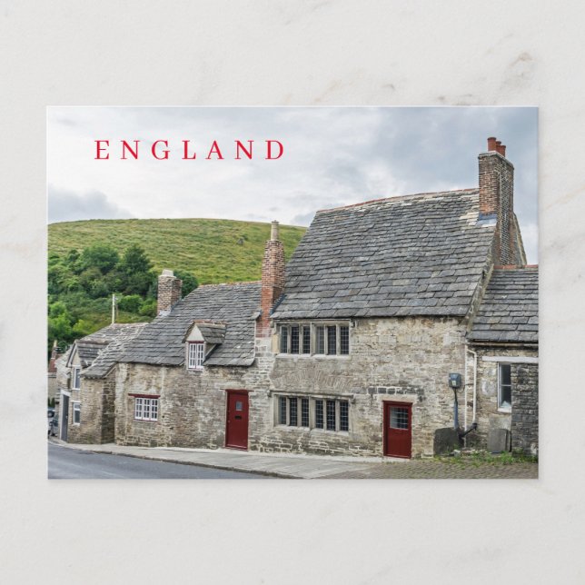 Casas de piedra del pueblo inglés vista postal (Anverso)