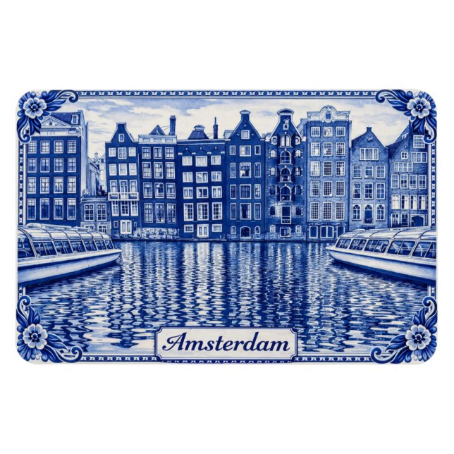 casas del canal de Ámsterdam imán (Horizontal)