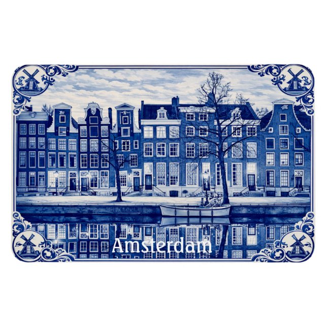casas del canal de Ámsterdam imán (Horizontal)