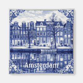 casas del canal de Ámsterdam imán cuadrado
