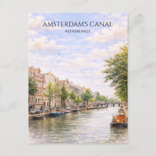 Casas del Canal Holandés Tarjeta de Arte en Acuare
