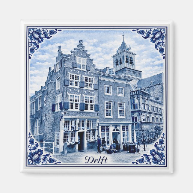 Casas Delft estilo Delft Blue imán (Frente)