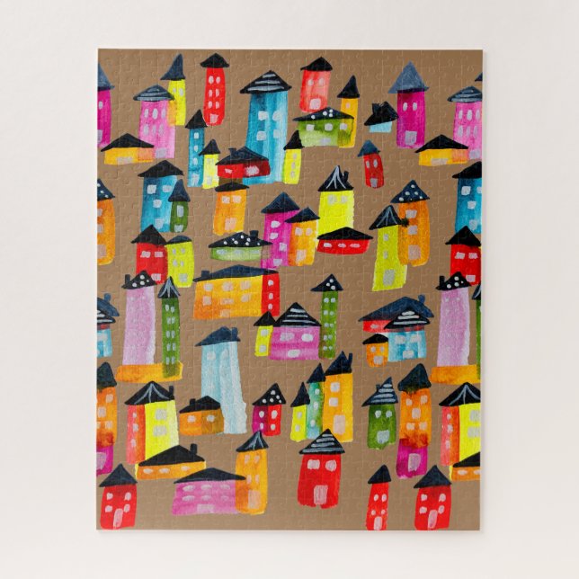 Casas extravagantes de color agua rompecabezas (Vertical)