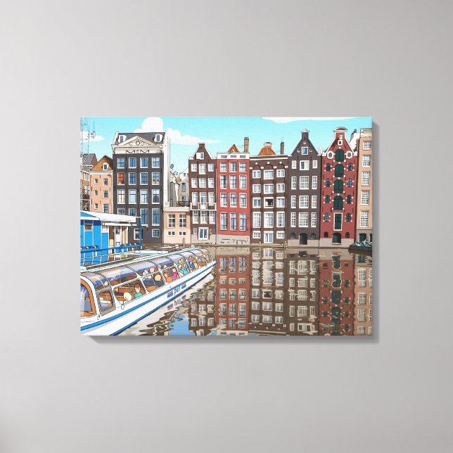 casas junto al canal de Ámsterdam en impresión de  (Anverso)