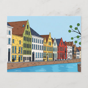 casas junto al canal de Brujas vista postal