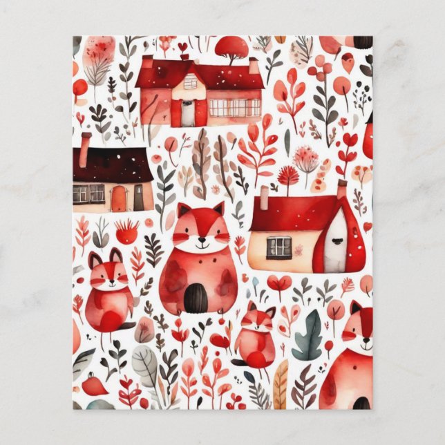 Casas rojas y casas adorables Hoja de papel (Anverso)