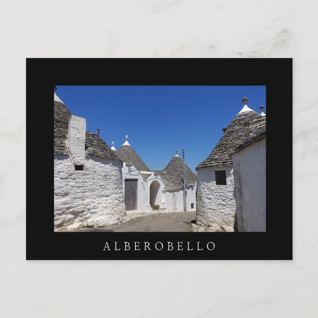 Casas Trulli, Alberobello, postal negra de Puglia (Anverso)