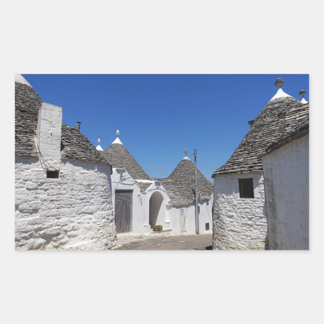 Casas Trulli en el pegatina rectangular de Alberob (Anverso)