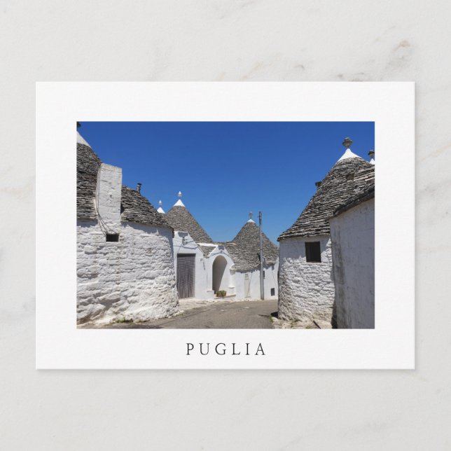 Casas Trulli en la postal blanca de Puglia (Anverso)