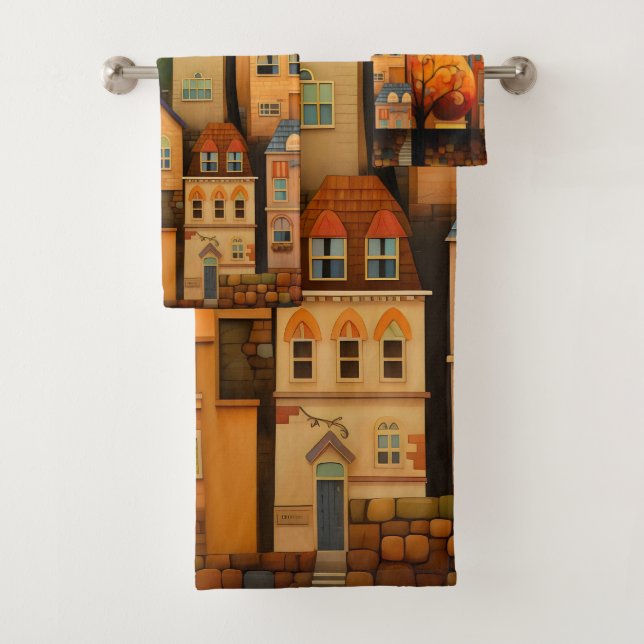 Casas y árboles coloridos en el otoño (In situ)