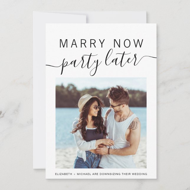 Cásate Ahora Fiesta Más Tarde Foto Boda Más Pequeñ (Anverso)