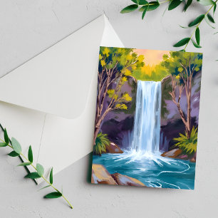 Cascada Azul Tarjeta de Pintura de Paisaje Fores