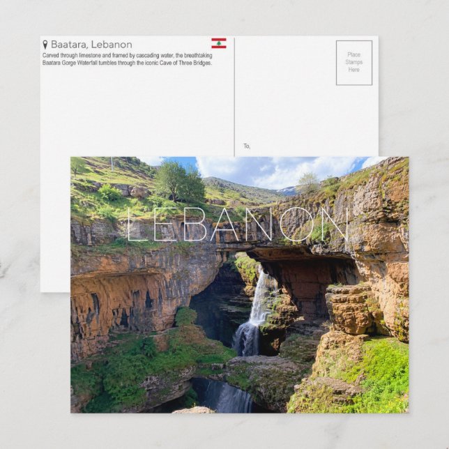 Cascada Baatara, Líbano Tarjeta Postal de Viaje (Anverso / Reverso)