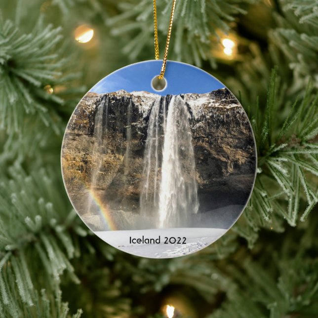Cascada de agua de Islandia - ornamento cerámico (Árbol)