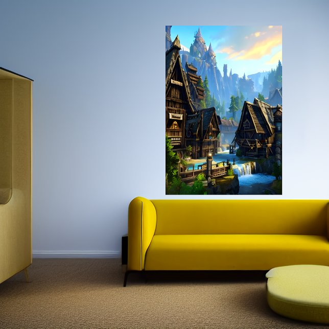 Cascada de agua de la ciudad y montaña | Arte IA (Subido por el creador)