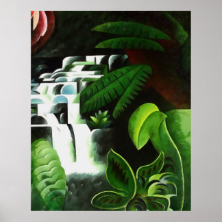 Cascada de bosque exuberante en estilo de arte geo