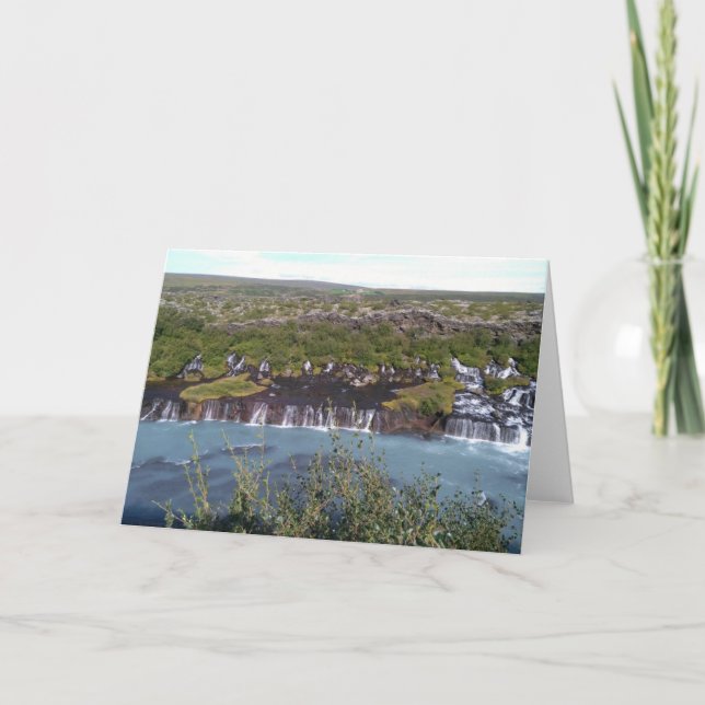 Cascada de Hraunfossar en Islandia tarjeta de salu (Anverso)