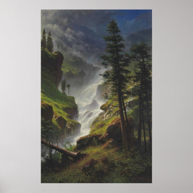 Cascada de montaña rocosa - Impresión de Bierstadt (Frente)