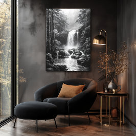 Cascada Tranquila en el Bosque - Arte al Carbón