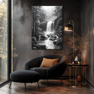 Cascada Tranquila en el Bosque - Arte al Carbón