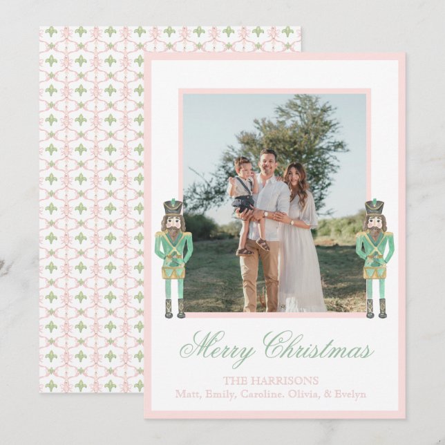 Cascanueces de Navidad Rosa Verde Preppy 2 Fotos  (Anverso / Reverso)