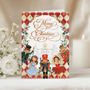 Cascanueces Rojo Dorado Vintage Feliz Navidad